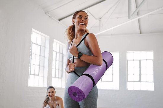 DH FitLife Trainingsmatte, Fitnessmatte, Sportmatte, 183 x 61 x 1 cm, extra reißfest, Yogamatte, rutschfest und dick, Workoutmatte (lila)