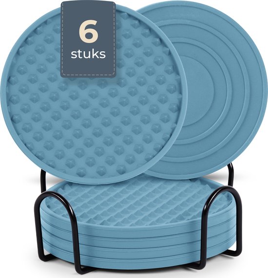 Castagnola Silikon-Untersetzer - Untersetzer für Gläser - Design-Untersetzer mit Halter - Untersetzer-Set - Anti-Rutsch - 6er-Set - Grün