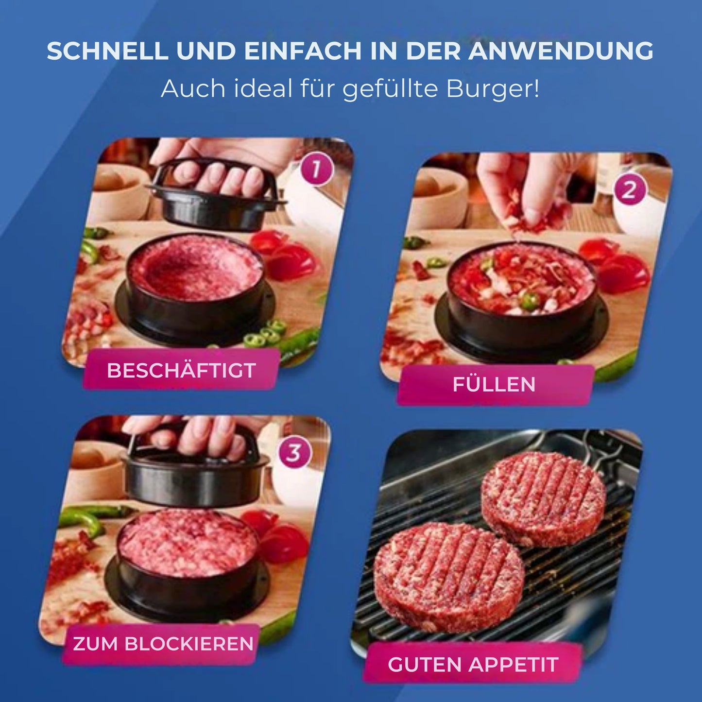 Roegaarden Burgerpresse - Tofu-Presse - BBQ-Zubehör - 100x Wachspapier - Schwarz