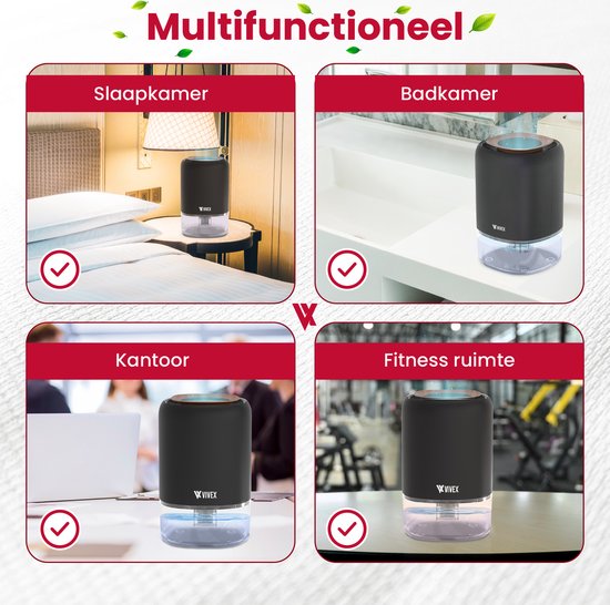 Vivex® Luftentfeuchter AirDry Pro - Entfeuchtet 600 ml pro Tag - Extrem leise - RGB LED - Luftreiniger geeignet für Haus, Schlafzimmer & Büro