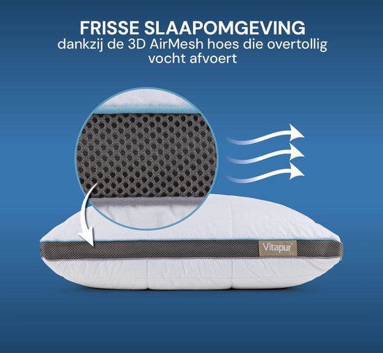 Vitapur Pillow - Kopfkissen - Memory Foam Kissen - Memosilver - Geeignet für Rücken-, Seiten- und Bauchschläfer - Memory Foam - Reduziert Nackenschmerzen - 50x70 cm