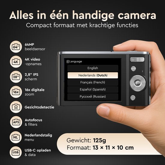 K&L Digitalkamera 4K - 64MP - Kamera - Kompaktkamera - Vlog Kamera - Für Kinder - Inklusive 64GB - NL Software