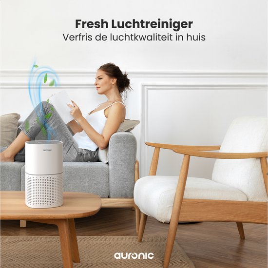 Auronic Luftreiniger Fresh - Mit HEPA 13 Filter - 225 m³/h - 45 m² - Kohlefilter - 3 Stufen - Luftreiniger - Weiß