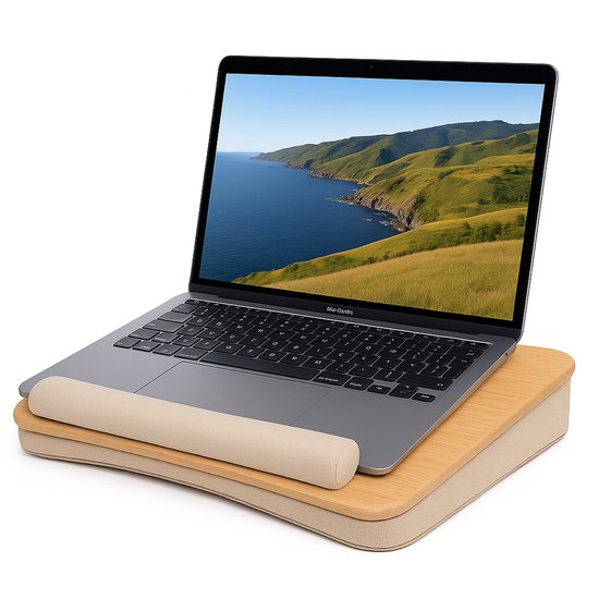 Laptop-Kissen - Schoßtisch - Verstellbar - Ständer für die Arbeit zu Hause - Betttisch - Laptop-Tablett und Tablet-Ständer - Bambus