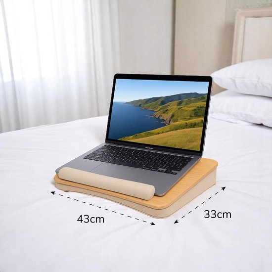 Laptop-Kissen - Schoßtisch - Verstellbar - Ständer für die Arbeit zu Hause - Betttisch - Laptop-Tablett und Tablet-Ständer - Bambus