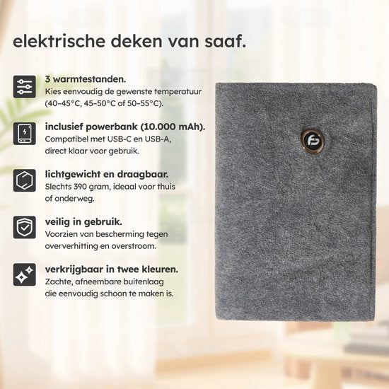 Wärmedecke - Infrarot - Kabellos - Stuhlwärmer - Wärmedecke Stuhl - Wärmedecke - 3 Einstellungen - 40x110 cm - Original Grey - Saaf Comfort