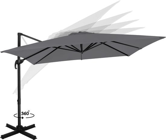 VONROC Premium Ampelschirm Pisogne - 300x300cm - Inkl. Kreuzfuß & Schutzhülle - Quadratischer Sonnenschirm - 360° drehbar - Neigbar - UV-beständiges Tuch - Grau