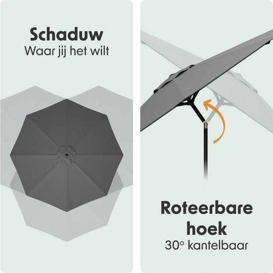 LifeGoods Sonnenschirm - Garten - Ø300 cm - 30° neigbar - Wasserdicht - UPF50+ - Dunkelgrau