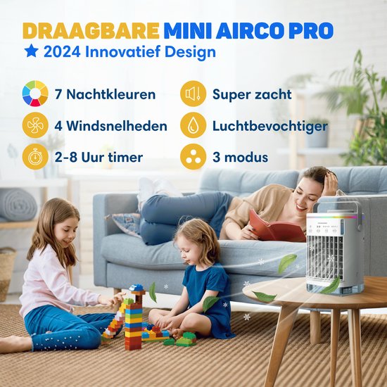 Vulpes Goods® Tech Mini Airco PRO Mobiles Klimagerät - Luftkühler 4in1 - Tischventilator - 4 Windgeschwindigkeiten - 2 Befeuchtungsmodi - Timer - Auslaufsicher - Weiß