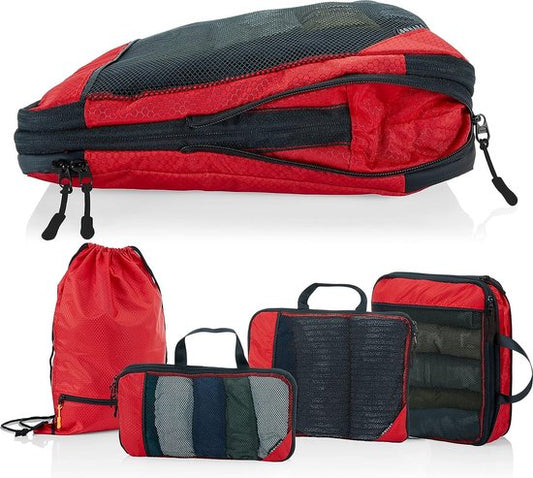 Packwürfel mit Kompression für Koffer und Rucksack inkl. Tragetasche, rot