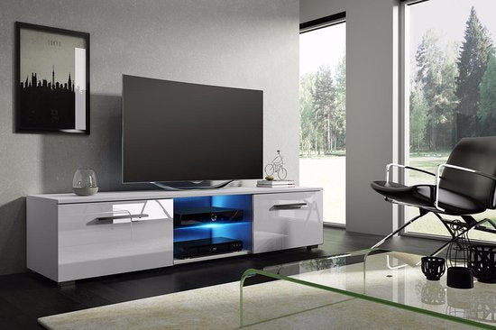 TV-Möbel TV-Schrank Tenus ohne LED-Beleuchtung Korpus weiß Front Hochglanz weiß