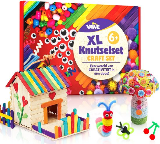 Vaive Bastelset 905-teilig - Basteln Mädchen & Jungen - Perlen, Federn, Pompons & Wackelaugen - Bastelkoffer - Bastelbedarf - Bastelsets