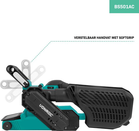 VONROC Bandschleifmaschine 710W - Inkl. 6 Schleifbänder - variable Geschwindigkeit