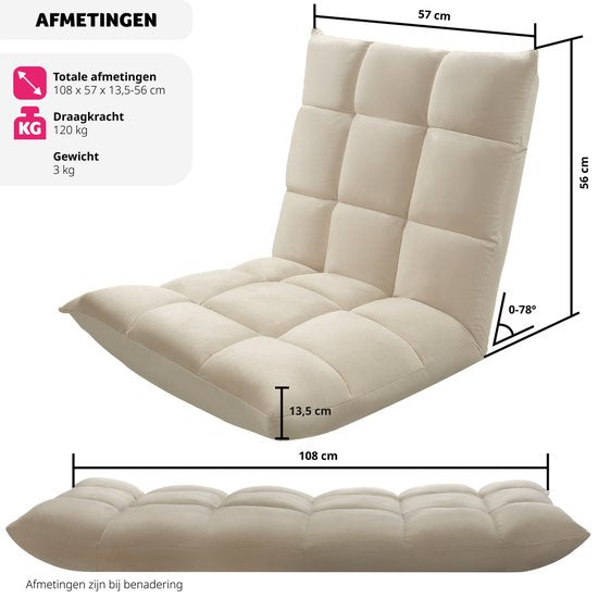 tectake Relaxsessel - Liegesessel - XXL-Bodensessel - klappbar mit Liegefunktion - Bodensessel mit verstellbarer Rückenlehne - als Sessel, Sitzkissen, Bodenkissen, Liegesessel oder zur Meditation verwendbar - Beige