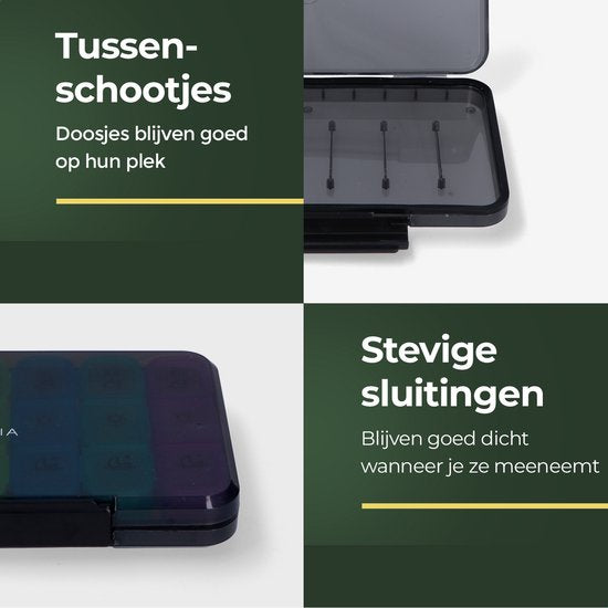 Gandria Pillenbox 7 Tage - Herausnehmbare Pillenbox - Medizinbox mit 21 Fächern - Medizinbox mit stabilem Verschluss - 3 Fächer pro Tag