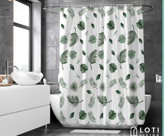 Loti Living Duschvorhang Anti-Schimmel - Blätter - inklusive Ringe - wasserdicht - Polyester - Duschvorhang 180x200 cm