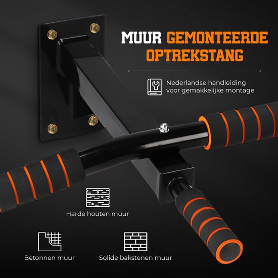 TTD® Premium Klimmzugstange - Wandmontiert - Dip Bars - Home Sports - Hochwertige Materialien - Extra Stabil bis zu 250KG - Inklusive Montageteile - Schwarz/Orange