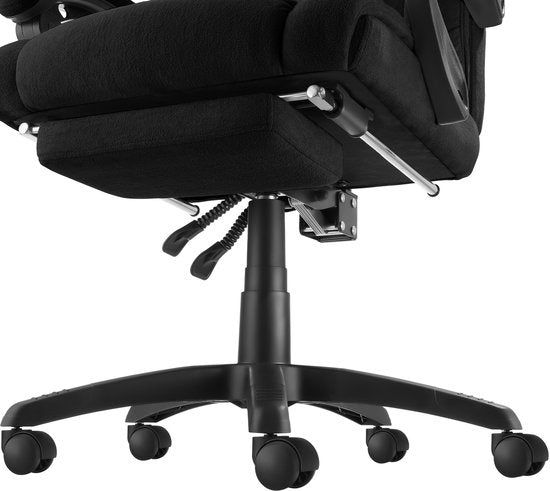 tectake® Luxus-Bürostuhl - Ergonomischer Chefsessel mit Fußstütze und Kopfstütze - Stuhl für Büro oder Schreibtisch mit dicker Velours-Polsterung - Bürostühle für Erwachsene - leichtgängig drehbar, mit Rädern - Rückenlehne und Höhe verstellbar - Schwarz