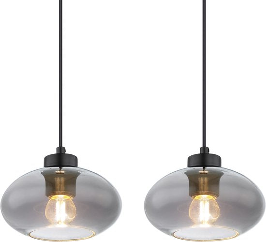 Globo - Pendelleuchte - Shaun - schwarz - Glas Rauchglas - große Esstischlampe - E27 - 15572-4H