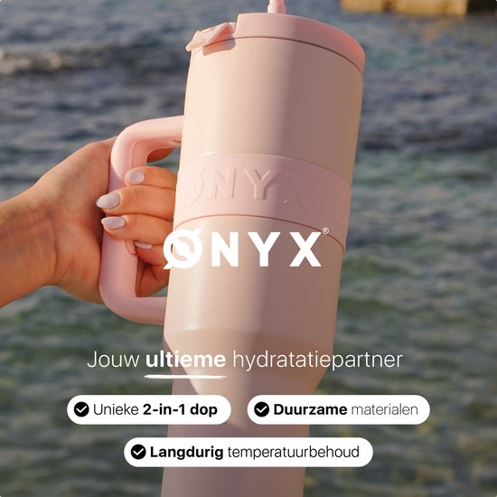 ONYX Trinkflasche mit Strohhalm 1 Liter - Wasserflasche für Kinder & Erwachsene - Thermosbecher Edelstahl Reisebecher - Motivations-Trinkbecher - Trinkbecher für die Schule - Candy Pink