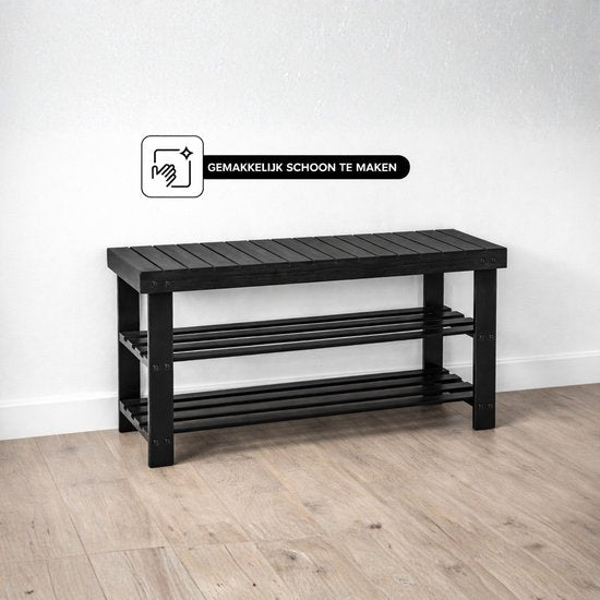 Bayt Schuhregal - Schuhschrank - Schuhbank - Holz - Schwarz - 28 x 45 x 70 cm