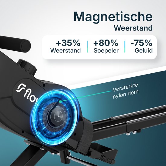 Flowsense Rudergerät - Rudergerät - Leise - Magnetisches Rudergerät Fitness - Rudergerät 16 Widerstandsstufen - LCD Monitor