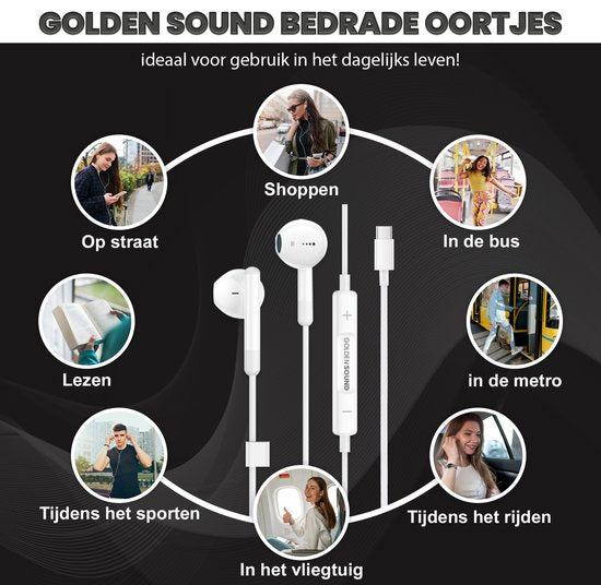 Golden Sound kabelgebundene Ohrstöpsel - Ohrstöpsel mit Kabel und Mikrofon - USB-C-Anschluss