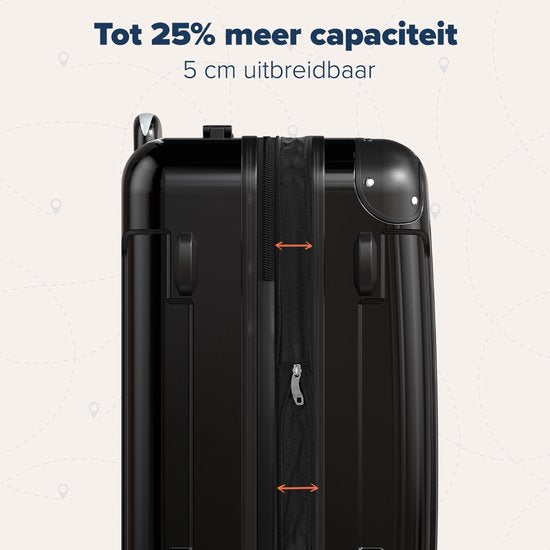 TRVLMORE - Kofferset - 3 Stück - 45L Handgepäck + 75L und 115L geräumiges Gepäck - TSA Schloss - Leichtgewicht - Reisekofferset - Schwarz