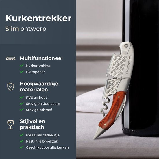 Castagnola Korkenzieher - Kelner Messer - Weinöffner - Flaschenöffner - Hebel - Deluxe - Pakka Holz und Edelstahl