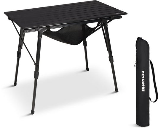 TRVLMORE Campingtisch Verstellbar - 90x52x71cm - Klapptisch mit Aluminiumrahmen - Leichtgewicht - Campingtisch - Klapptisch - Schwarz