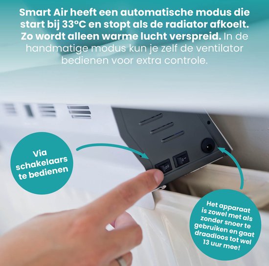 SmartAir Boost - Tragbarer Heizkörperlüfter - Universal - Energieeffizient - Kabellos, wiederaufladbar und automatisch - Heizkörperlüfter - Weiß