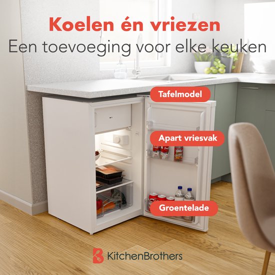 KitchenBrothers Kühlschrank - 88L Kühlfach - 14L Gefrierfach - Eisfach - Frigo - Freistehend - Weiß