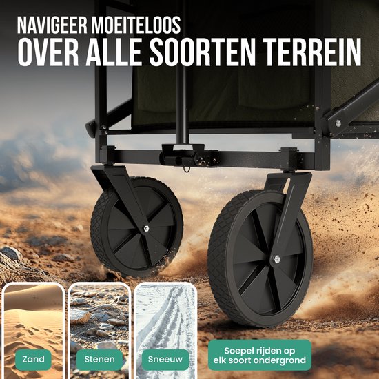 Avalo Bolderkar faltbar - Bis zu 90KG Ladekapazität - 80L - 80x47x49 CM - 360º Räder - Bolderwagen / Bolderwagen / Strandwagen / Trekkingwagen / Faltbarer Bolderkar - Für Strand - Grün