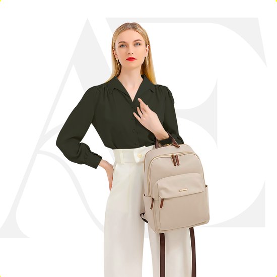 Aramae® - Rucksack Damen - Laptoptasche 15.6 Zoll - Rucksack Damen - Rucksack Mädchen - Rucksack Beige - Schultasche