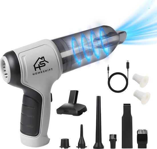 HomeShift® Autostaubsauger Cordless V2 - Krümelsauger - Handstaubsauger - Kleinstaubsauger - Schnurloser Staubsauger - Air Duster - Nass & Trocken - Grau