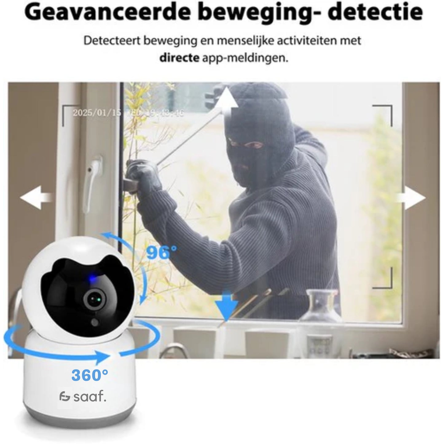 SAAF Sicherheitskamera - Für Innenräume - Mit Nachtsicht - Wifi und 64GB SD - Full HD - Tuya Smart - Weiß