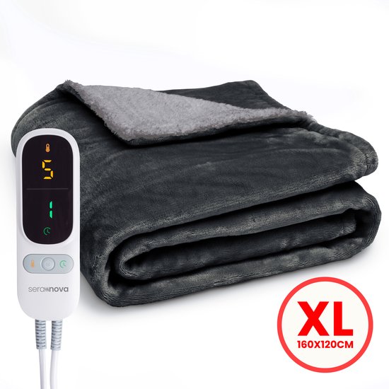 Seranova Heizdecke - Extra Heizdrähte - Premium Modell - 160x120 cm - 1 Person Wärmedecke - Doppelseitiges Fleece Sherpa - Anthrazit