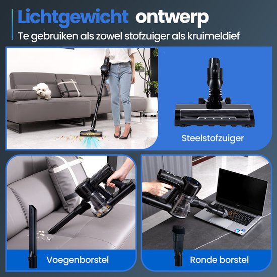 Saaf G100 Stabstaubsauger - 9-teiliges Set mit biegbarem Griff - 35.000Pa - Staubsauger ohne Beutel - 250W - Kabellos - Schwarz