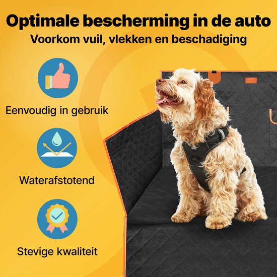 Jake und Jacky Hundedecke Auto Kofferraum - Autodecke Hund - Schutzhülle - Inklusive Aufbewahrungsbeutel & Autoriem - Schwarz/Orange