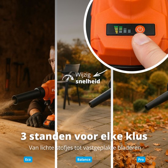 FlinQ Handbläser Premium - Kabelloser Laubbläser mit Akku - Mehrzweck - Borloser Motor - inkl. 2 Batterien & Gehörschutz