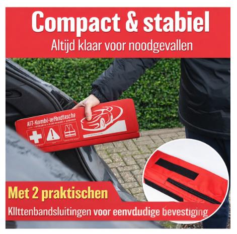 HELDENWERK Auto-Kombi-Tasche (3 in 1) nach aktueller Norm 2026 - inkl. Warndreieck, Warnweste - Verbandskasten Warndreieck-Set Auto-Verbandskasten DIN 13164:2022 (nach deutschem Verkehrsrecht)