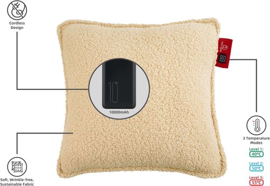 Feel Home - Wärmendes Kissen - Teddy - Off-white 45x45cm - mit 10000mAh Powerbank