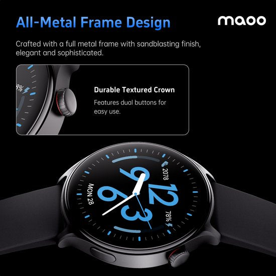 Maoo GTR Series 2 Smartwatch Herren - Edelstahl und TPU Armband - Schrittzähler - Herzfrequenzmesser - Schlafüberwachung - Multisport - Geeignet für Android und iOS - Schwarz