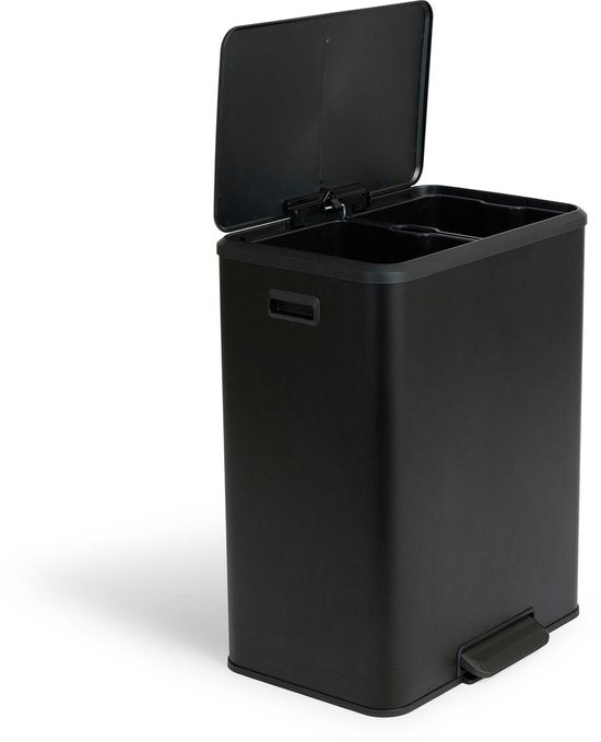 Umuzi Cleaning Double Mülleimer - 60L - Treteimer - Soft Close - 53x38x66 - Mattschwarz