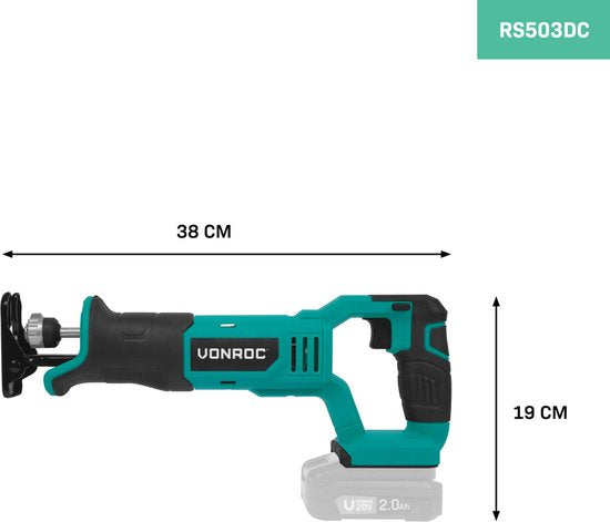 VONROC Accu Reciprosäge 20V - Inkl. 3 Sägeblätter - Exkl. Akku und Schnellladegerät