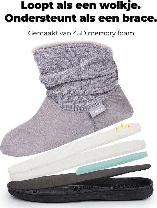 Hausschuhe Damen - Hausschuhe - Größe 42/43 - Grau - Rutschfest - Comfeet