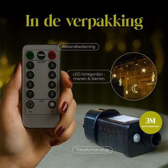 Giftmas Lichtervorhang - 120 LED Hängedekoration - Warmweiß - Monde und Sterne - Weihnachts- und Fensterdekoration - für drinnen und draußen - Weihnachtsdekorationen - 3.5M - Weihnachtsbeleuchtung