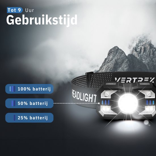 Vertrex Headlamp LED Rechargeable - Stirnlampe - Stirnlampe - Haupttaschenlampe - Weißes & rotes Licht