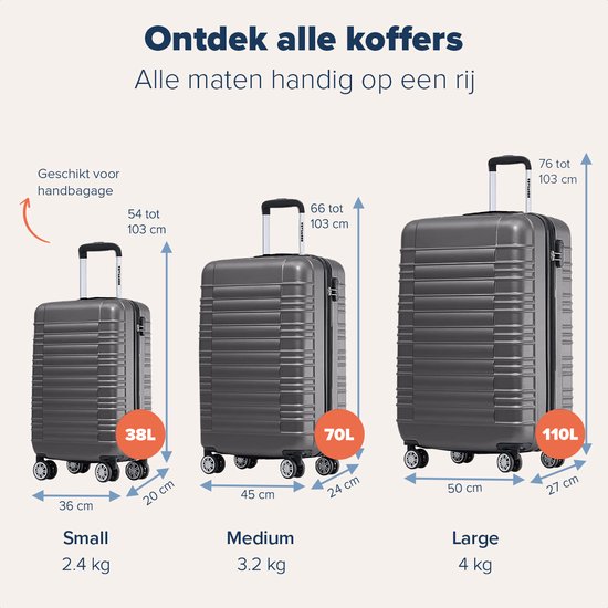 TRVLMORE - Handgepäckkoffer - 38L - Zahlenschloss - Leichtgewicht - Trolley - 54x36x20cm - Dunkelgrau