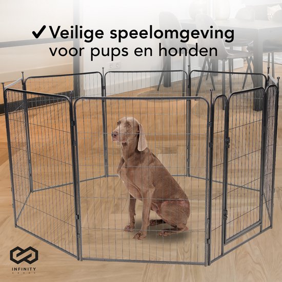 Infinity Goods Hundeauslauf - Welpenauslauf - 8 Paneele - 100 x 80 CM - faltbar - mit Tür - Stahl - Schwarz